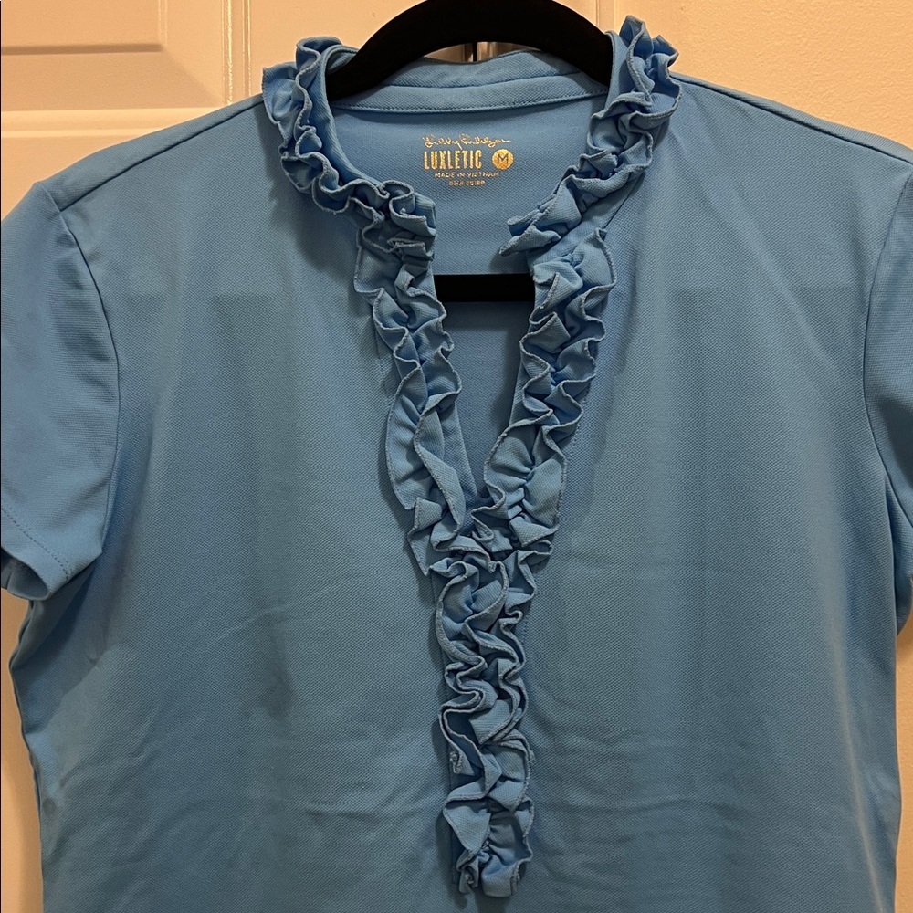 LILLY PULITZER size M Frida Ruffled Polo Top - Picture 2 of 4